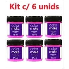 Kit Tinta Facial Neon Colormake c/ 6 unids de 15ml cada - Brilha na Luz Negra - Maquiagem Artística - Color Make