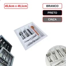 Divisor De Talher Ajustável Og-07 | Branco Cinza Preto 456x491mm Porta Talheres Organizador Gaveta
