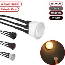 Interruptor Redondo Gota Botão Liga/Desliga Para Móveis 3 Pinos Cabo 10cm Embutir Diversas Cores 12V