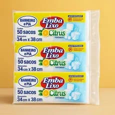 Kit 3 Saco Para Lixo Pequeno Perfumado Citrus Embalixo 34x38 150un P/ Pia Banheiro