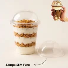 Kit 50Un Copo Transparente 330Ml + Tampa Bolha Sem Furo Para Delivery Sobremesas