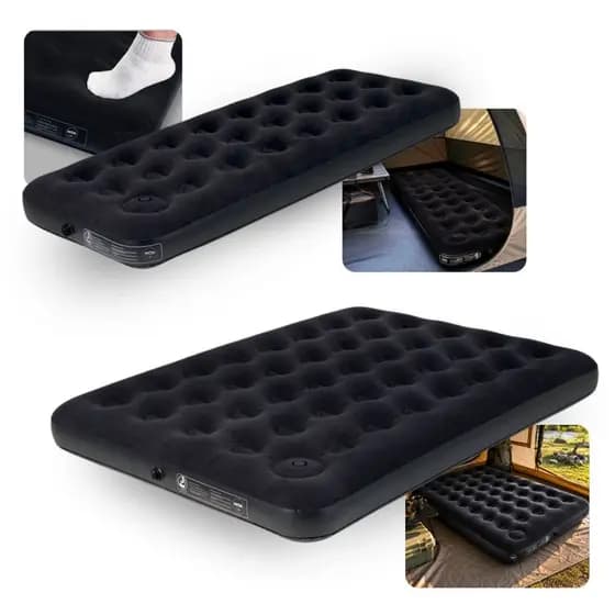 Kit Colchao Inflavel Solteiro + Colchao Inflavel Casal com Inflador de Pé Mor Preto Multiuso Camping