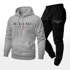 Conjunto Masculino Moletom Milano Itália  Blusa De Frio Com Capuz E Calça Jogger Casual Premium
