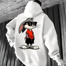 Moletom Streetwear Coelho de Óculos Escuros Casaco Canguru Com Capuz Premium Unissex