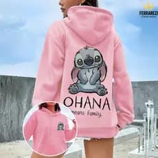 Blusa Moletom Stitch Ohana Original Streetwear Algodão Minimalista Casaco de Frio Unissex Premium