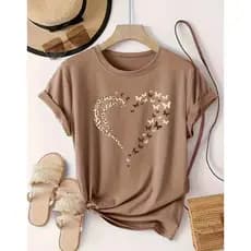 Blusa T-shirt Camiseta Feminina Estampa Coração Borboleta