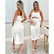 Vestido Midi Fenda Alça Evangelico Modal Tricot Festa