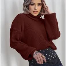 Blusa De Frio Feminina Suéter Tricô Gola Alta Gola Boba