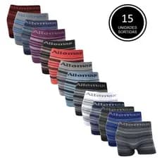 Kit Com 15 Cuecas Boxer Box Masculina Microfibra Sortida