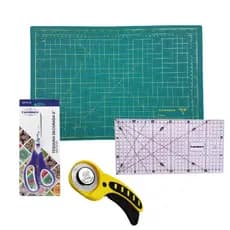 KIT iniciante patchwork - Base de corte A2 + Cortador Circular + Régua patchwork+ Tesoura multiuso