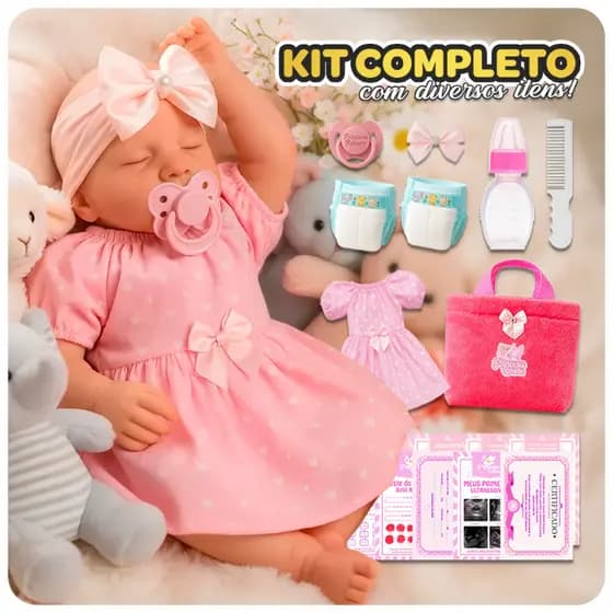Boneca Bebê Reborn Menina 100% Silicone Realista Barata com Itens Criança Infantil