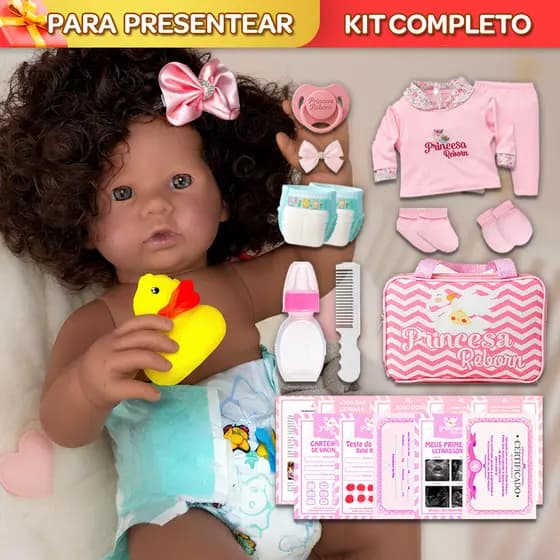 Boneca Bebê Reborn Silicone Negra Pode Dar Banho + Itens Bolsa