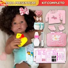 Boneca Bebê Reborn Silicone Negra Pode Dar Banho + Itens Bolsa