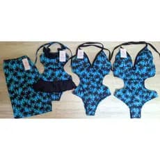 Moda praia família / Kit maiô mãe e filhas e shorts pai