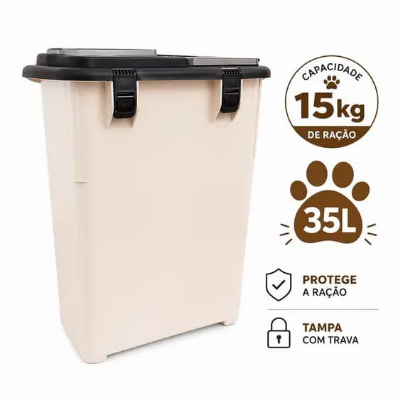 Organizador Armazenador De Ração 35 Litros 15kg Porta Ração De Pets E Similares + Pá de Brinde Fechamento com Trava