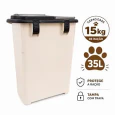 Armazenador De Ração 35 Litros 15kg Porta Ração De Pets E Similares + Pá de Brinde Fechamento com Trava
