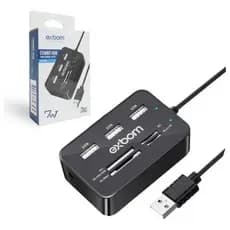 Hub USB 7 em 1 EXBOM UH-R230 - 3 Portas USB 2.0 e Leitor de Cartão Universal, Plug & Play