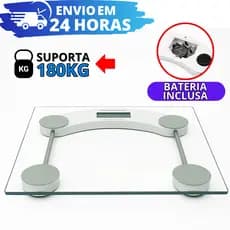 Balança Corporal Digital até 180kg (PROMOÇÃO) Com Vidro Temperado + Bateria Inclusa