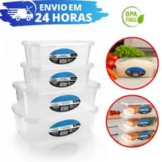 Kit 4 Potes Transparente 1,2 L E 3,0 L PRESIDIO Retangular REFORÇADO