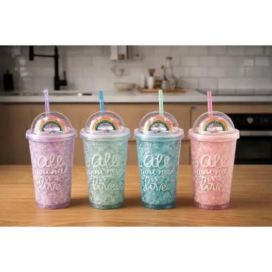 Copo Infantil Com Canudo Garrafinha Colorido 450ml Com Tampa para Sucos Agua Refrigerante