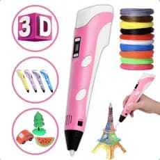 Caneta 3D Cor Rosa Infantil Impressora Profissional + Refil + cabo USB
