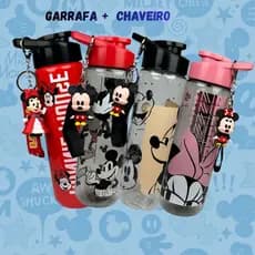 Garrafa De Água Mickey E Minnie 700ml Livre BPA + Chaveiro Exclusivo Squeeze Garrafinha