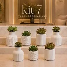 Kit 7 Vasinhos Decorativo em Gesso para Suculentas e Cactos