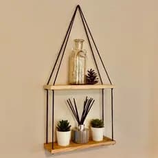 Prateleira Suspensa Estante decorativa de madeira 2 andares, Suporte para Plantas de parede