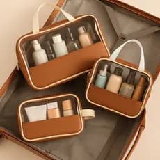 Necessaire Organizadora Maquiagem Mala Viagem Transparente | Kit 3 Tamanhos Luxo Feminino