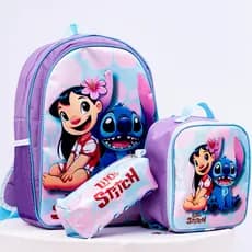 Mochila Infantil Feminina Kit Escolar Lilo Stitch Menina + Lancheira Termica + Estojo