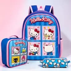 Kit Mochila Escolar Hello Kitty Feminina Costas com Lancheira e Estojo Volta às Aulas