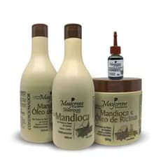 Kit Mandioca e Óleo de Rícino Fortalecimento 500ml Maycrene - 4 Produtos (Shamp, Cond, Másc e Óleo Reparador 30ml)