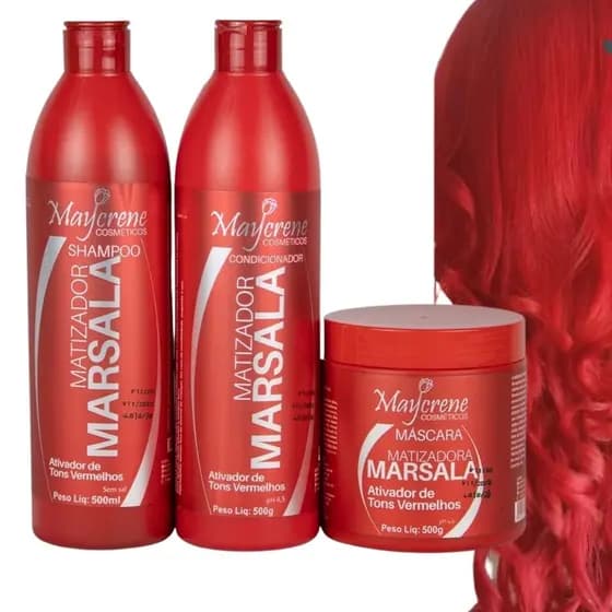 Kit Matizador Marsala Maycrene ( Shamp + Cond + Másc )