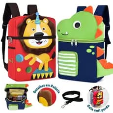 Mochila Infantil Menino Escolar Pets Creche Passeio Bolsa Masculina Criança com Guia