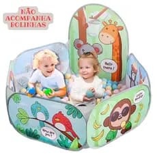 Piscina de Bolas Infantil Grande Menina ou Menino com Cesto Basquete Bolinha Safari Pets com Inmetro