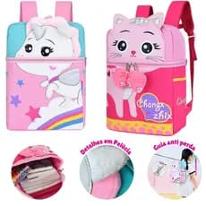 Mochila Infantil Menina Bolsa Escolar Feminina Pets Creche Passeio Criança com Guia