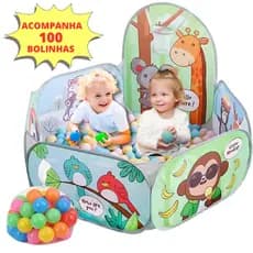 Piscina de Bolinhas Infantil Grande com 100 Bolas Cesto Basquete Bolinha Safari Pets com Inmetro