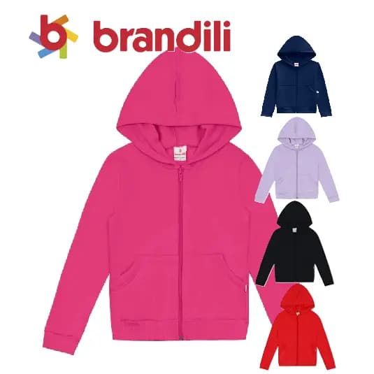 Jaqueta Brandili infantil Unissex em moletom com bolso e capuz- 4 ao 18