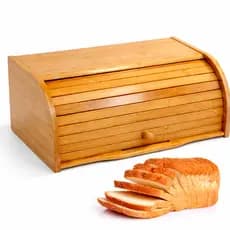 Porta Pão Torradas Frutas em Bambu Com Tampa Deslizante - Grande 40,5 cm