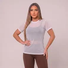 Blusa Feminina de Tule Transparente com Manga Roupa de academia Moda fitness regata de tule para treino