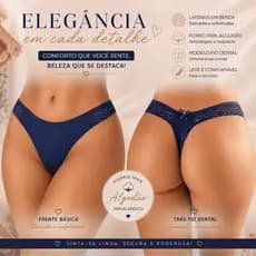Kit 3 Calcinhas Femininas Fio Dental com Renda Frente Básica Forro Algodão Antialérgico