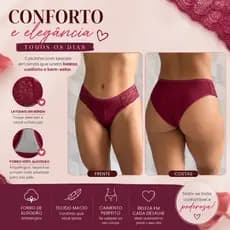 Kit 03 Calcinhas Femininas com Renda Laterais Básica Com Forro Algodão Antialérgico