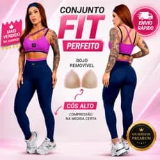Conjunto Feminino de Academia fitness treino Calça Legging + Top com bojo