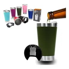 Copo Térmico De Cerveja Inox C/ Tampa e abridor 473ml Cores Variadas FerryImports