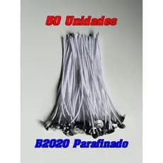 Kit 50 Pavios B2020 Montado 100% Algodão e Parafinado - 18cm