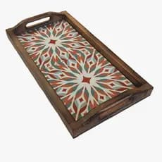 Bandeja Para Mesa Em Madeira Com Azulejo Luxo Rústica Retrô