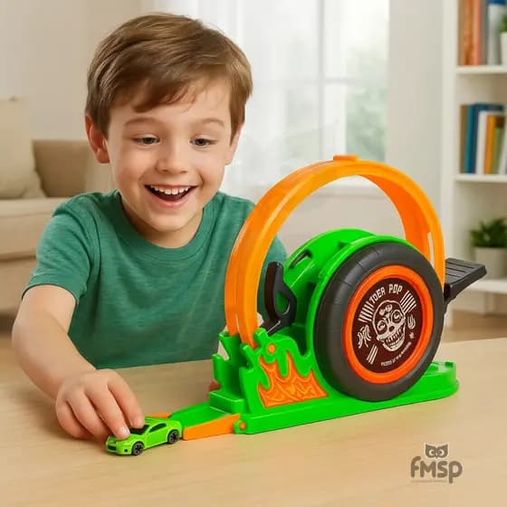 Pista Lançador De Carrinhos 360 Graus Hot Mega Pop Brinquedo