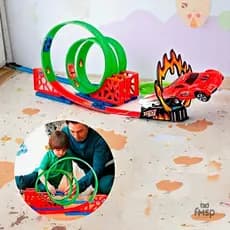 Brinquedo Pista De Corrida Com Lançador Duplo 360 E Carrinhos