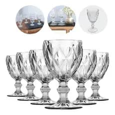 Jogo 6 Taças Diamond Vidro Transparente 340ml - Elegante e Resistente Luxo