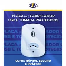 Tomada Placa 4x2 Com 2 Usb E 1Tomada 10a Com Proteção PW